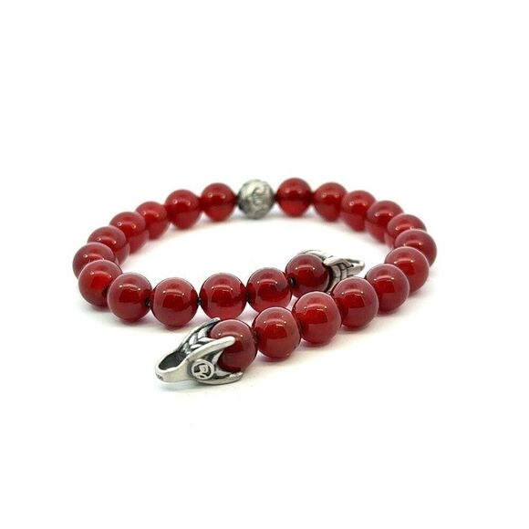 David Yurman Carnelian Carved Prayer Beads Bracelet 8.5" Silver Estate DY552 - Picture 6 of 12